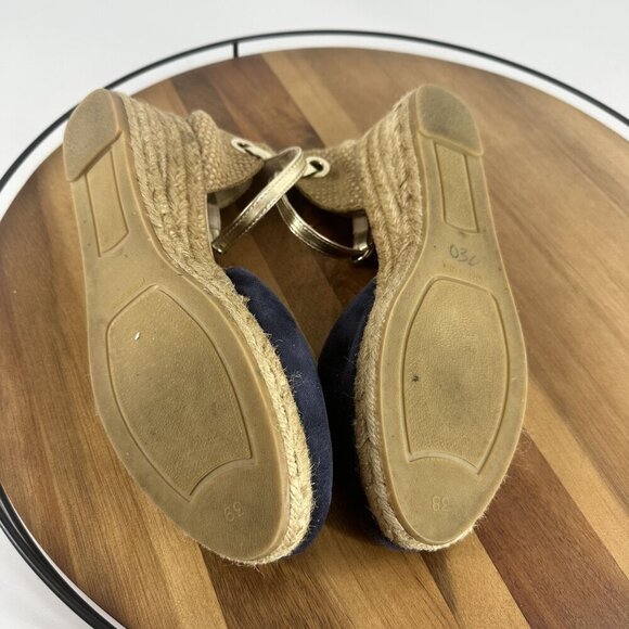 Navy Blue & Beige Juncal Aguirre Espadrille Wedge Sandals With Adjustable Ankle - Picture 7 of 9